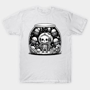 Kawaii Skeleton Diver With jellyfish in Aquarium T-Shirt